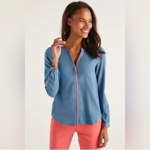 Boden Women’s Multi Color Blue Long Sleeve Shirt Size 8 - Picture 1 of 5